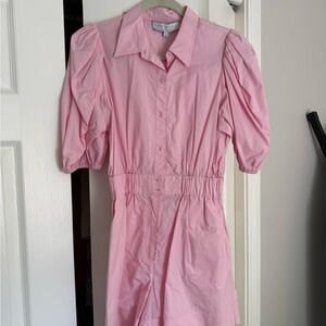 Hunter Bell Pink Puff Sleeve Romper with Notched Collar